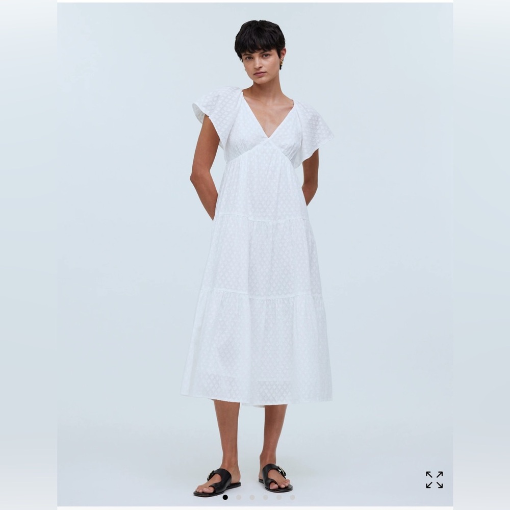 Madewell White Maxi Sundress V-Neck Flutter Sleeves